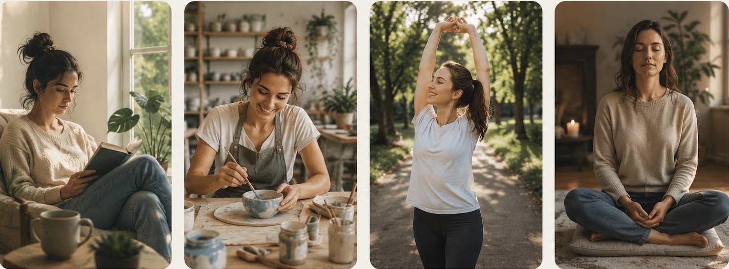 Four stages of replacing scrolling: reading, making something by hand, moving outdoors, and meditating